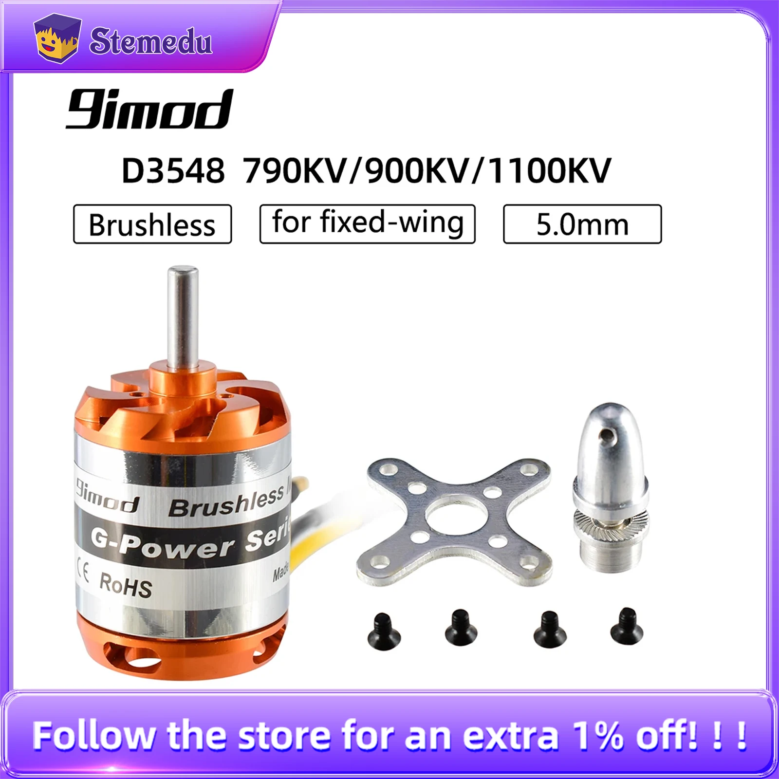 

9imod D3548 790KV / 900KV / 1100KV 5.0mm Brushless Outrunner Motor 2-5S For RC Mini Multicopters RC Airplane Helicopters
