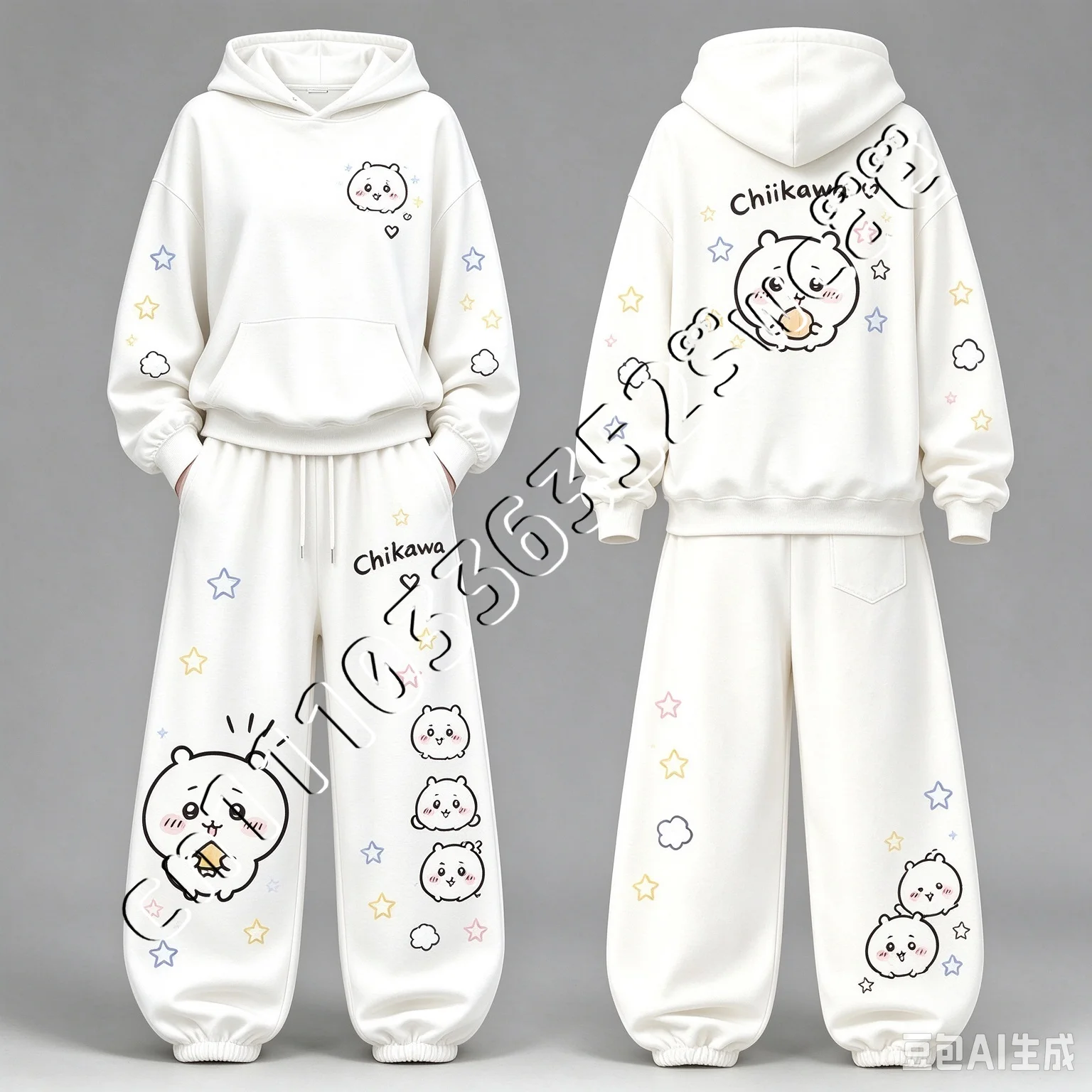 26/27 Neuer Chiikawa Niedlicher Cartoon-Print Hoodie Trainingsanzug Fan-Kollektion Herbst Winter Unisex Lässiges 2-Teiliges Outfit Familien-Matching – Detail 6