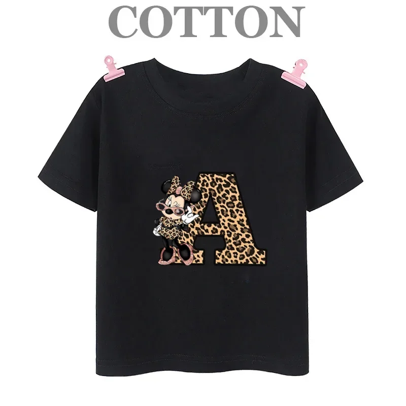 Disney Mickey Alphabet A- G Cotton T Shirt Summer Fashion Casual Children's Kids Boys T-shirts Round Neck Short Sleeve Top