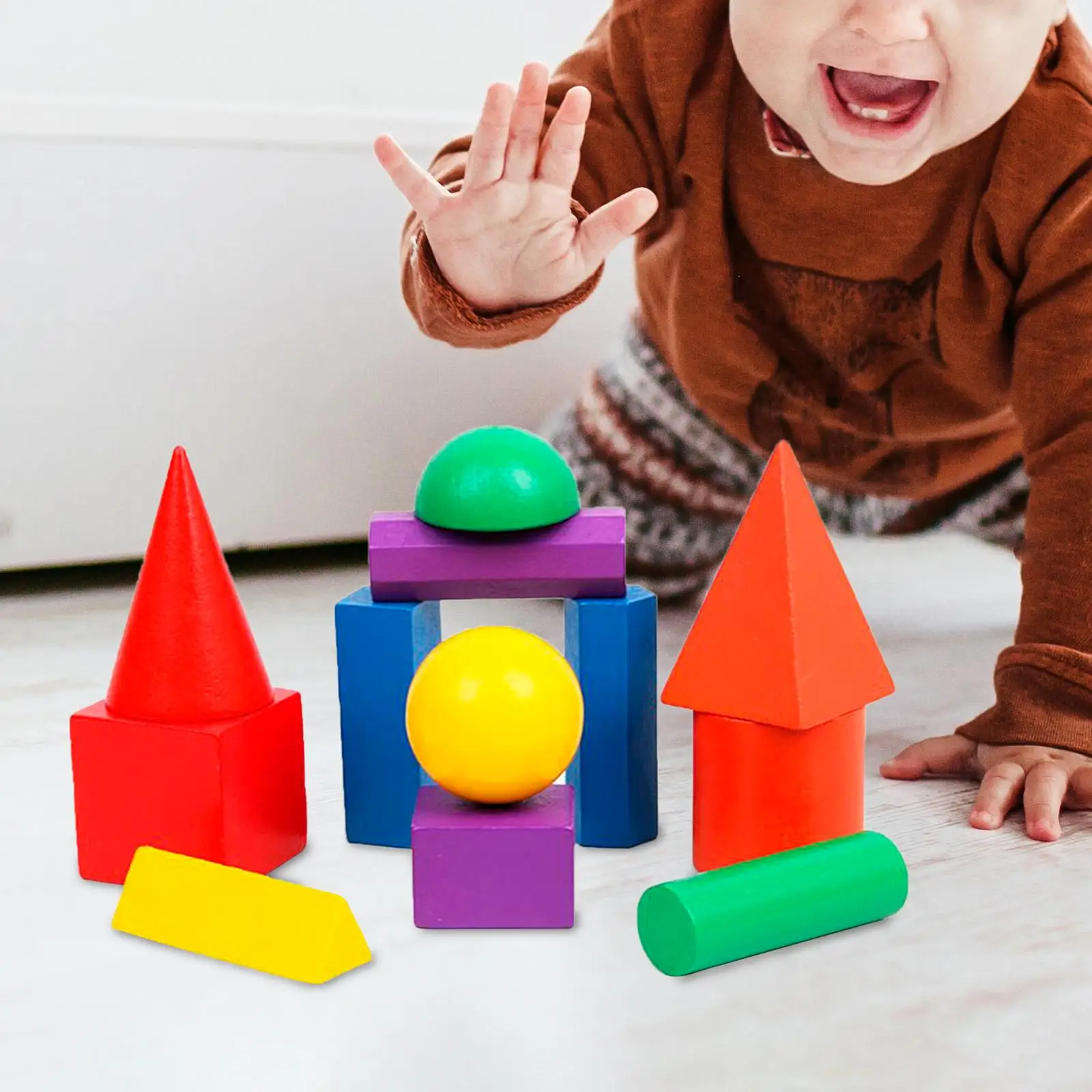 12 Stuks Montessori Geometrische Vormen Blokken Set, Sorteren Stapelen Speelgoed, Kleurrijke 3d