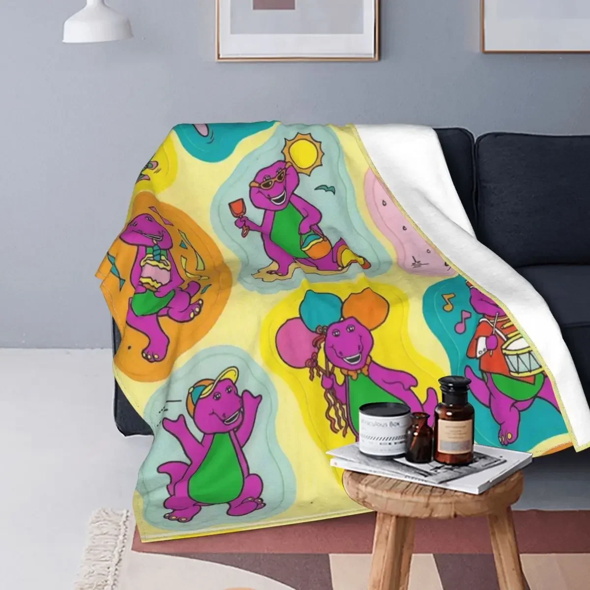 Barney Friends Cartoon Blankets Kawaii Dinosaur Dinosaurs Flannel Novelty Breathable Throw Blanket for Coverlet All Season