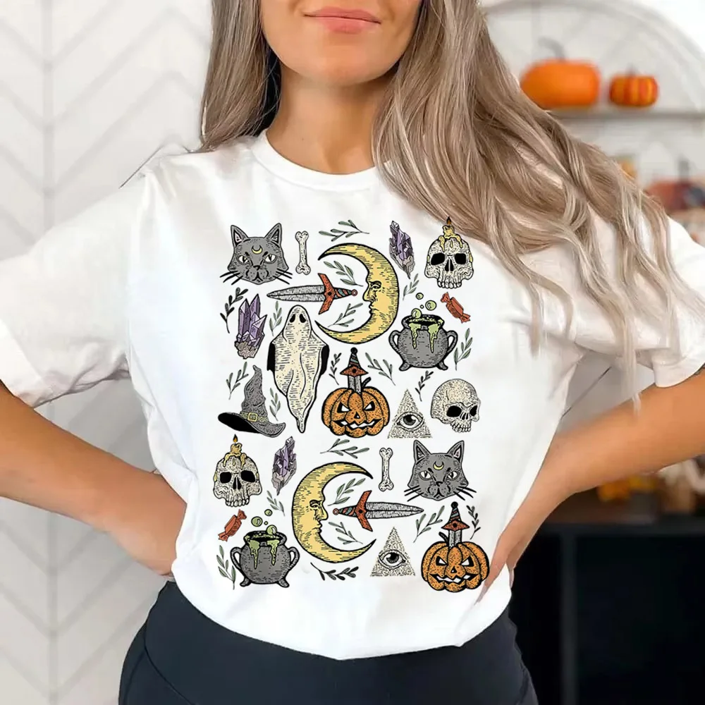 Halloween Witch korean clothes aesthetic Grunge Psychedelic Comfortable tshirt University 2000s aesthetic hip hop Retro women