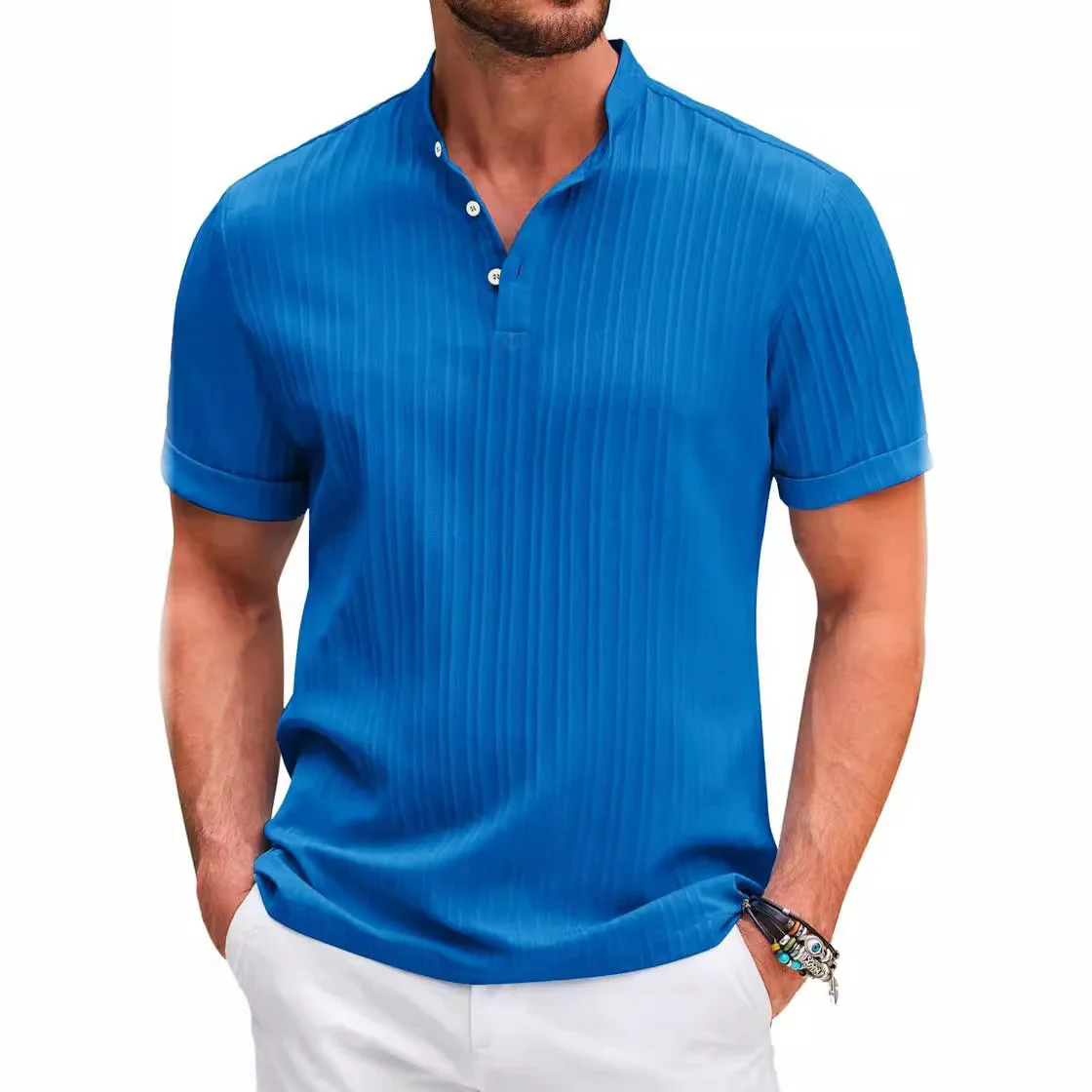 2025 Summer New Men's Quick-Drying Shirts Striped Jacquard Shirt Breathable Casual Comfortable Stylish Casual Short-Sleeved Top