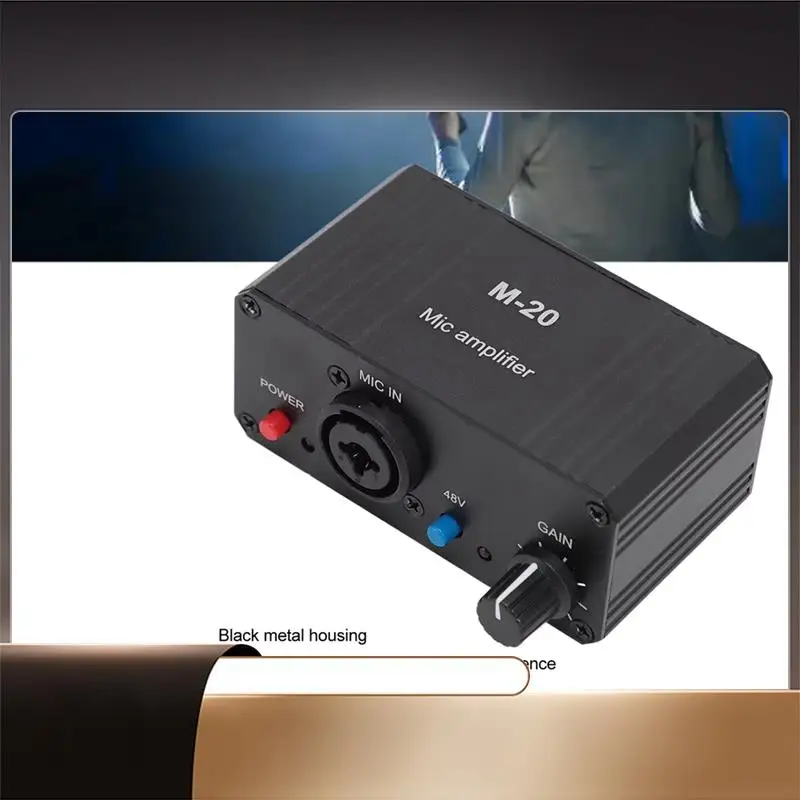 

Compact Microphone Preamp XLR Output Black Metal Case 48V Phantom Power High Gain Mic Booster For Condenser Microphones-X64A