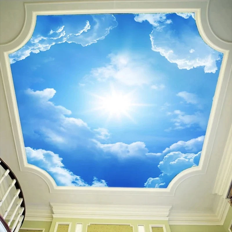 

Custom Wallpaper 3d Photo mural beautiful Blue Sky And White Clouds Wall Papers clouds coconut tree sea bird Ceiling Lobby Mural