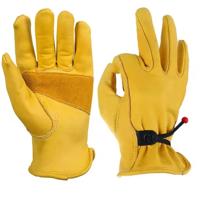 1 Pair Soft Cowhide Leather Cowhide Leather Gloves For Men Worker Driver Heat Resistant Protection Construction Factory Yard Kit