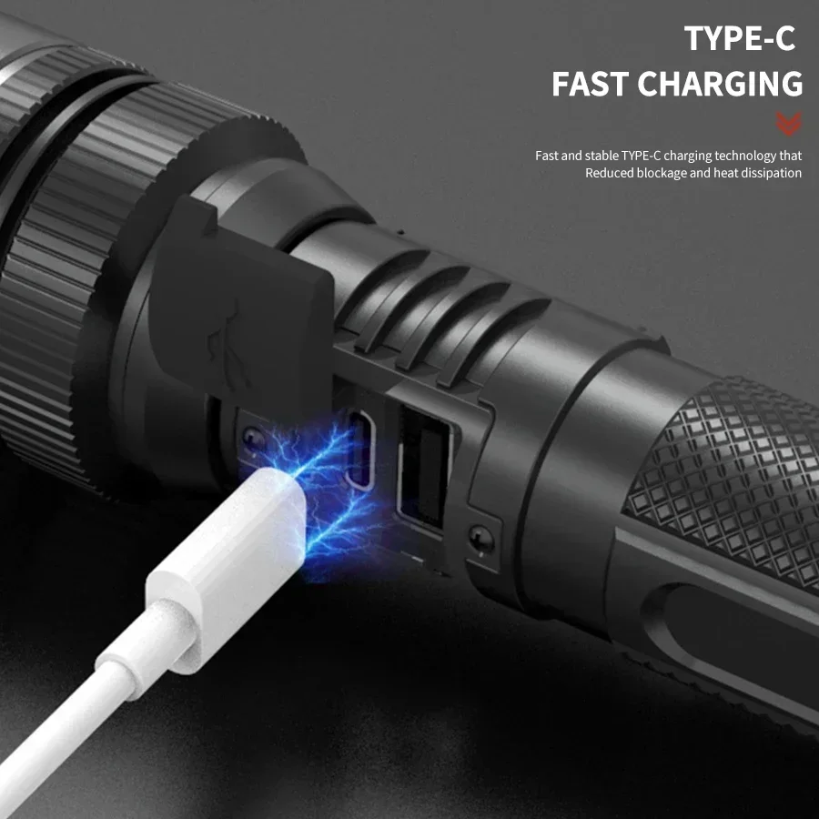 Leistungsstarke LED-Taschenlampe Typ-C Wiederaufladbar Zoombar mit Digitalanzeige Handtaschenlampe Powerbank für den Außenbereich – Detail 5