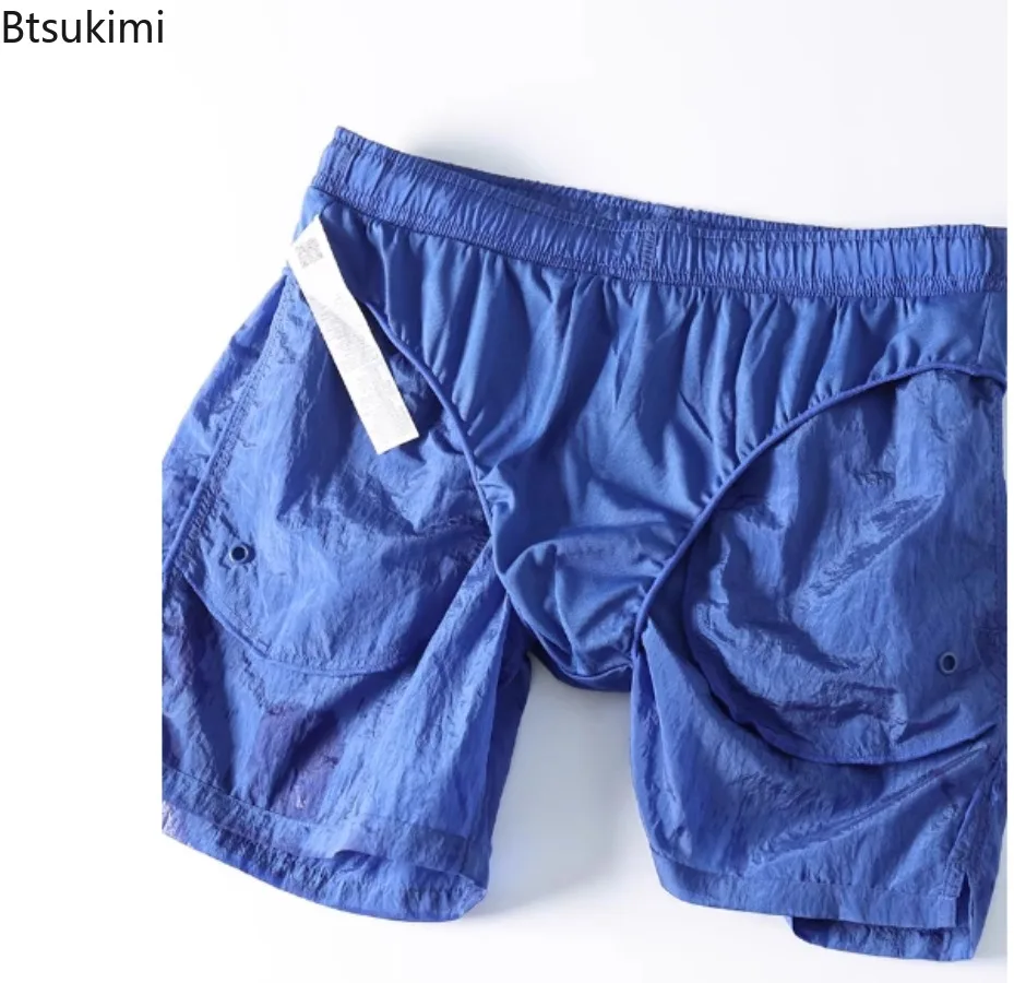 New 2025 Summer Men's Shorts Solid Color Anti Exposure Beachwear Sports Fitness Pants Thin Quick Drying Breathable Casual Pants
