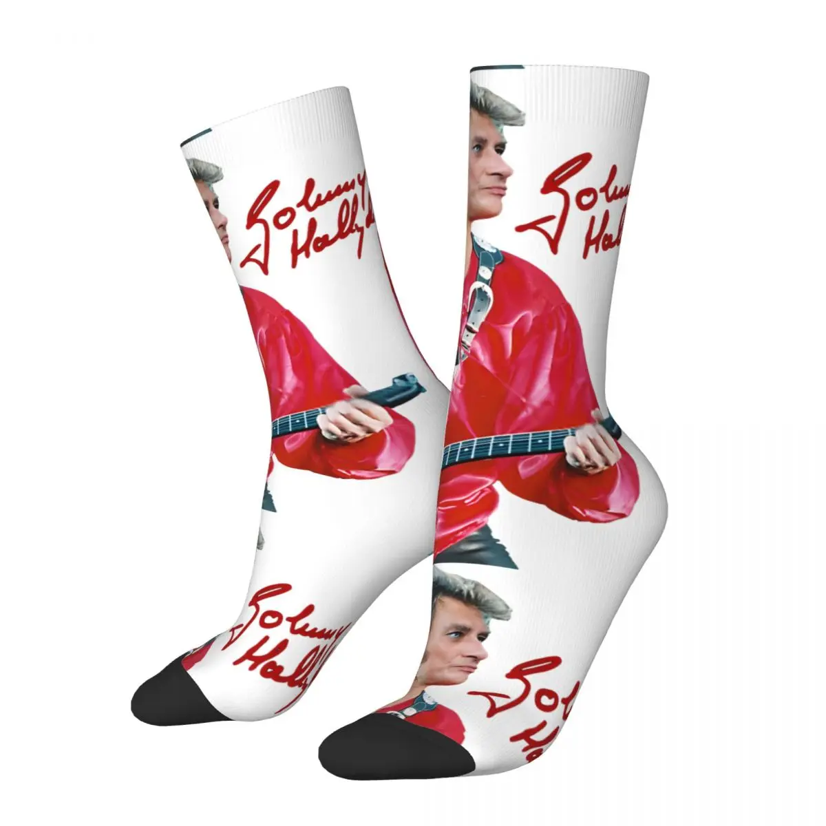 Crazy compression Johnny Hallyday Signed Sock for Men Harajuku Johnny Hallyday Seamless Pattern Crew Sock Novelty