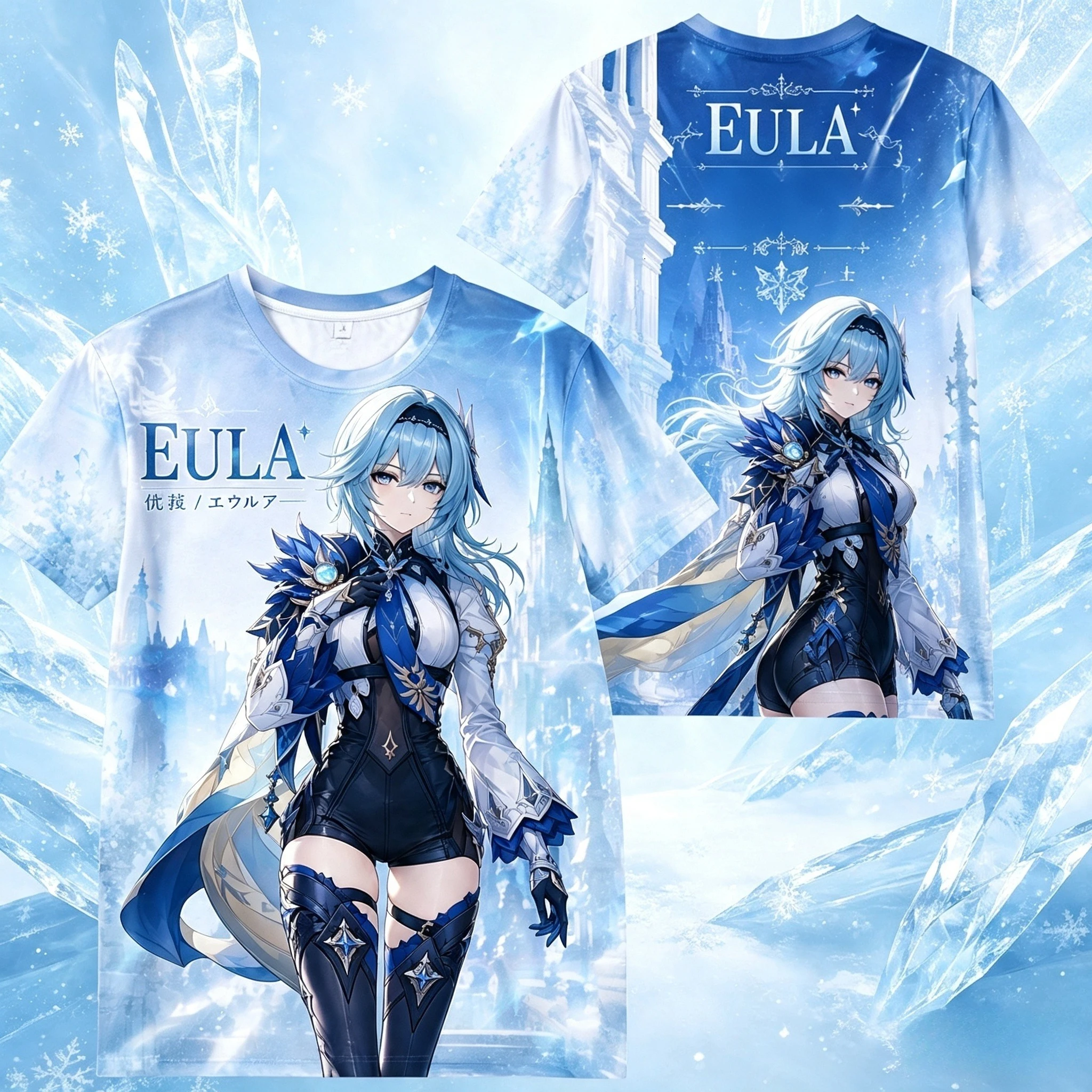 MenWomen Fantasy Blue Castle Knight Girl 3D Full‑Print T‑Shirt Polyester Breathable Casual Short‑SleeveSummer Unisex Graphic Top