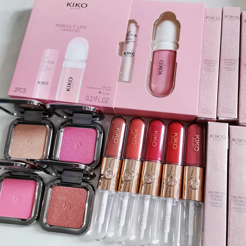 KIKO Unlimited Powder Blush Lasting Natural Face Blusher Cosmetics Leopard Print 3D Hydra Lip Gloss Nourishing Moisturize Makeup