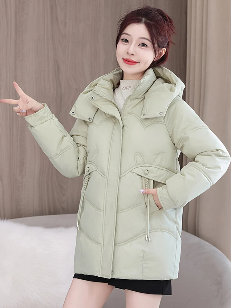 Femmes vers le bas coton Jaet mi-long Thi manteau chaud hiver nouveau Sle petite taille manteau ample Sli trajet Sle fermeture éclair Clo...