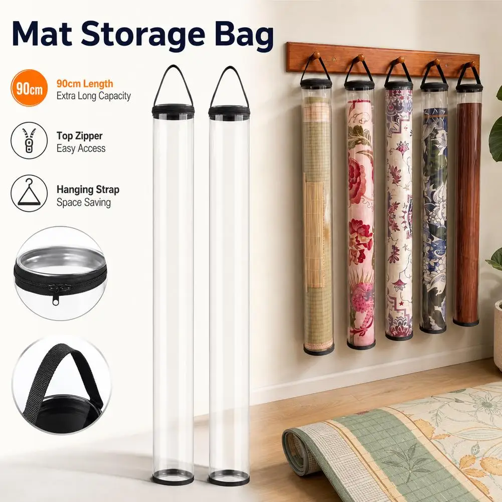 Portable Storage Bag PVC Transparent Handbag Mahjong Mat Tube Bag Double Zipper Handbag For Game Table Mat Travel Bags