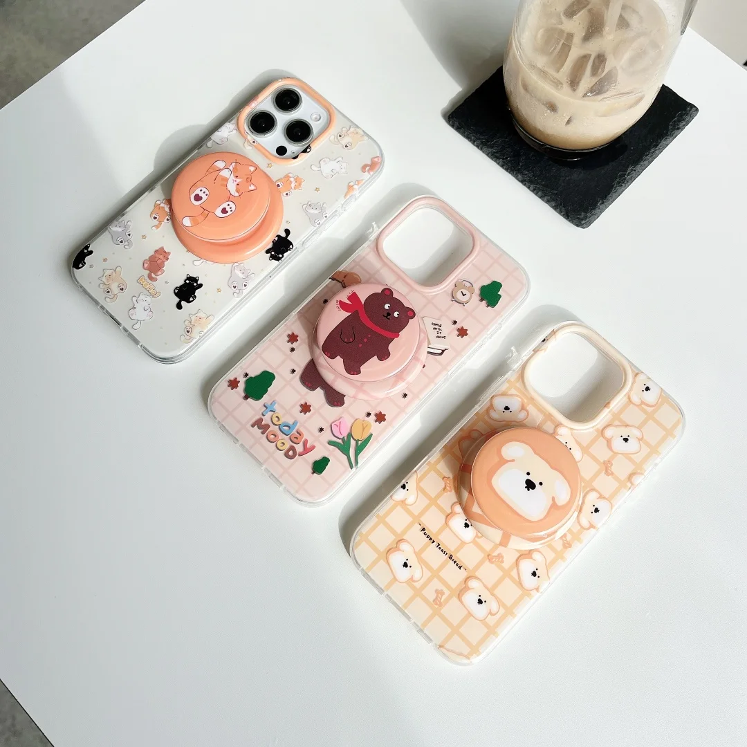 

Magnetic Cute kitten Dog animal pattern Phone Case with Bracket for IPhone 16 16pro 15 15pro 15promax 14 14pro 14promax ﻿