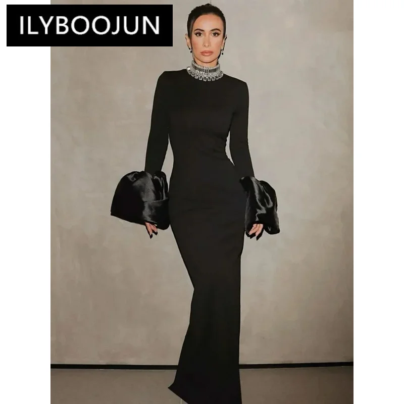 

New Ins Women Sexy Turtleneck Beading Rhinestonblack Maxi Bandagdress Elegant Evening Celebrity Club Party Dress