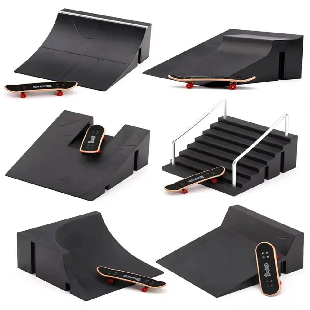 1Set New Fingers Training Skate Park Ramp Set Plastic Funny Tech Practice Deck Black Finger Skateboards Children