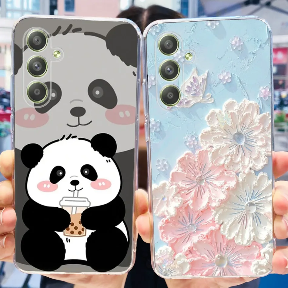 For Samsung Galaxy A54 SM-A546B Clear TPU Soft Silicone Case For Samsung A54 5G Cute Panda Flower Cartoon Phone Cases