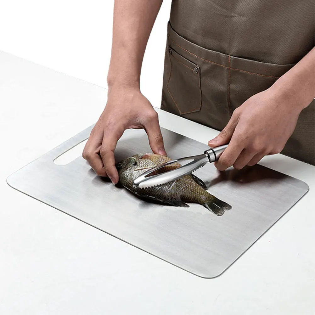 

Stainless Steel Cutting Board Double Sided Baking Board Thickened Pastry Board Easy To Clean for Meat Fruit Vegetables Baby Food