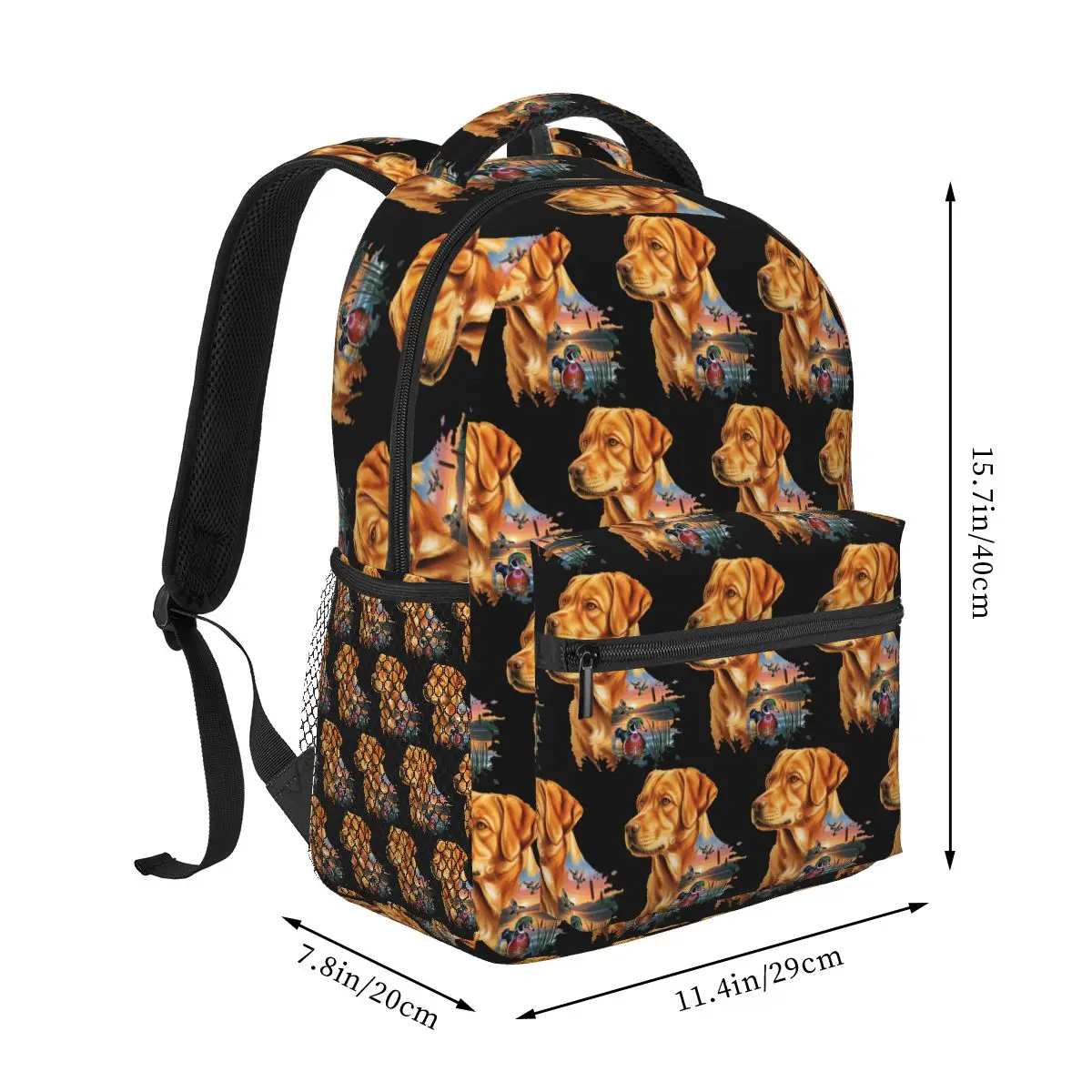 Fox Red Labrador And Wood Duck Sunrise Backpack Student Boys Girls BookBag Kids School Bag Laptop Shoulder Bags for Men Women
