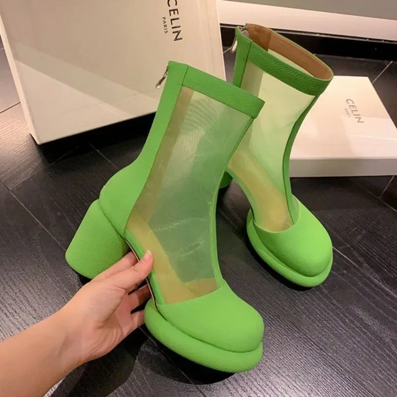 

Сетчатые ботильоны, женские ботильоны на очень высоком каблуке, дышащие ботинки на каблуке, шикарные и элегантные Y2k, зима 2024, женские короткие туфли из искусственной кожи