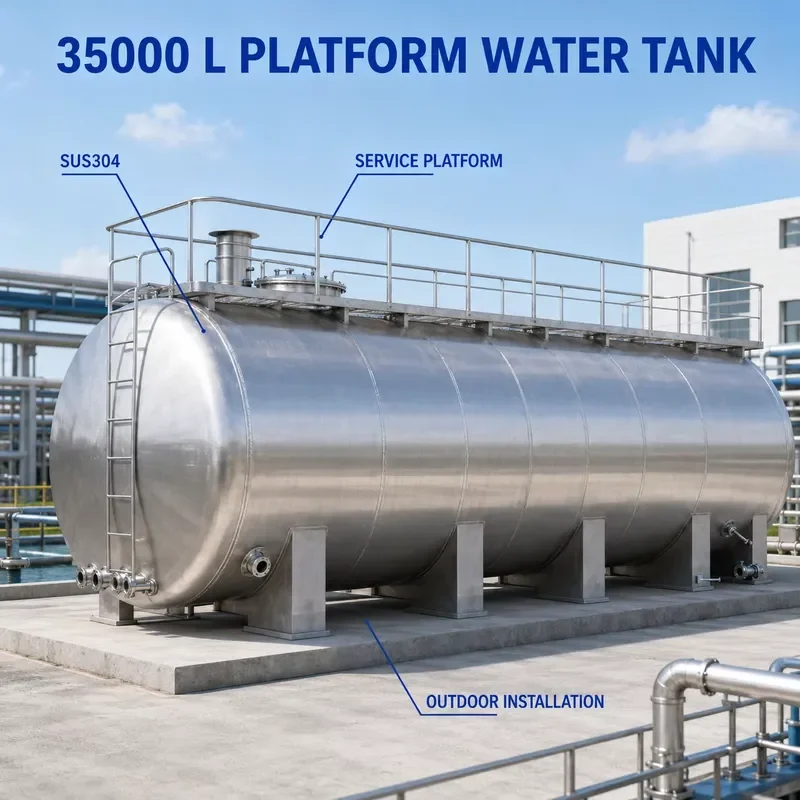 20000L Large Capacity SUS304 Horizontal Water Storage Tank with Access Ladder