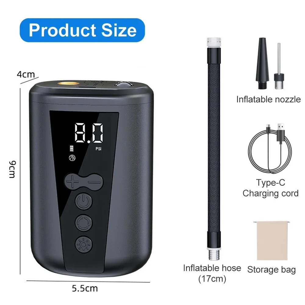 EAFC Digital Ball Air Pump With LED Light Wireless Inflator Air Compressor Pressure Gauge for Football Volleyball Basketball