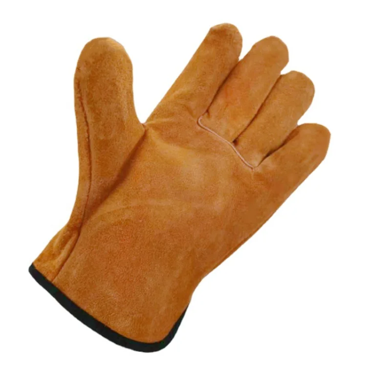 Gants de soudage en cuir de vache jaune résistant au feu, paire de gants de sécurité Anti-chaleur pour le soudage du métal, outils à main