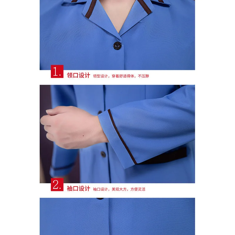 ทําความสะอาดพนักงานชุดแขนยาวฤดูใบไม้ร่วงชุดฤดูหนาว Mall Property ชั้นโรงแรมห้องพักทําความสะอาดป้า TOP ผู้หญิง