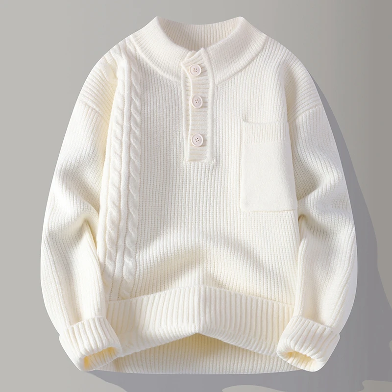 men's autumn winter long sleeves knit sweater round neck button new jacquard keep warm pullover leisure fashion men clothing top