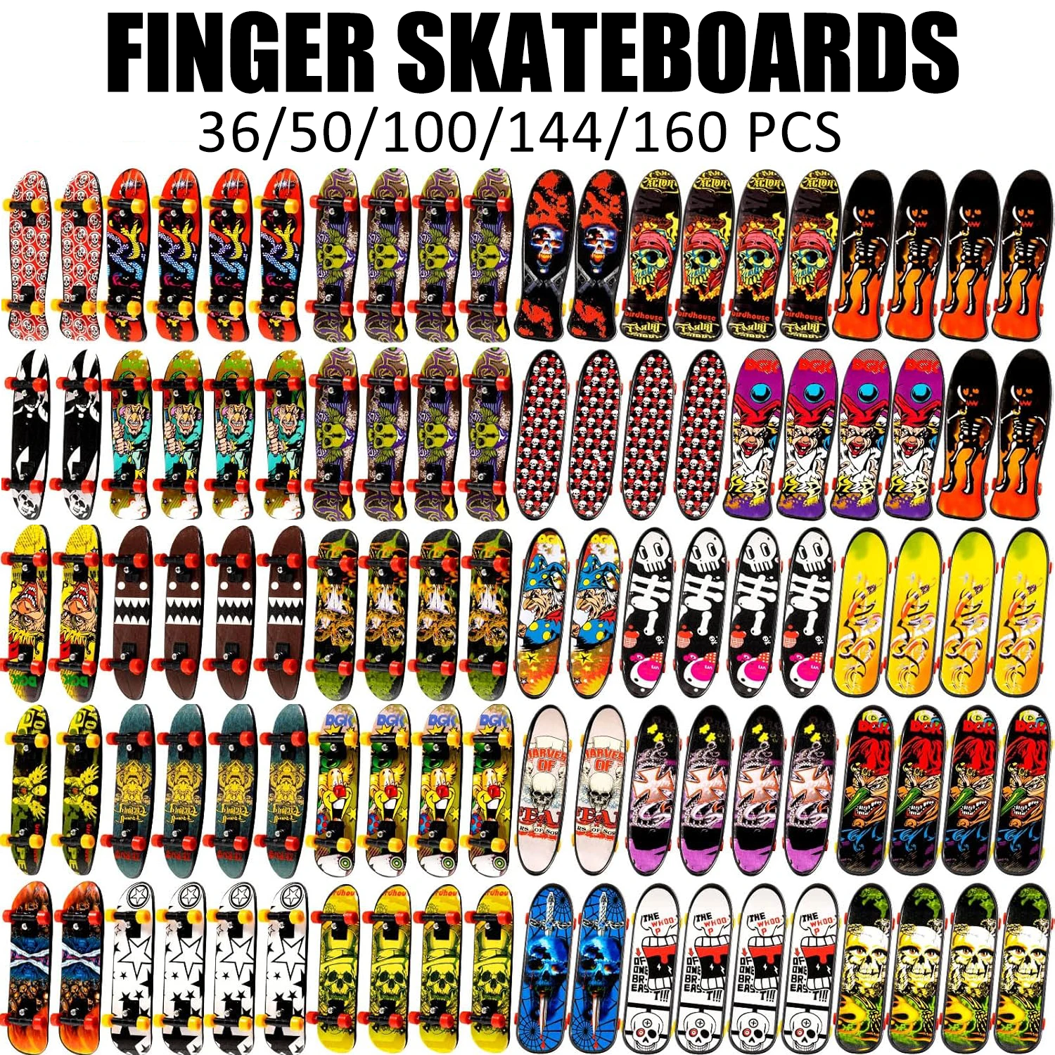 36-160Pcs Fingerboard Finger Mini Skateboard Toy Finger Boards Set with Double Sided Pattern Creative Novelty Finger Toys