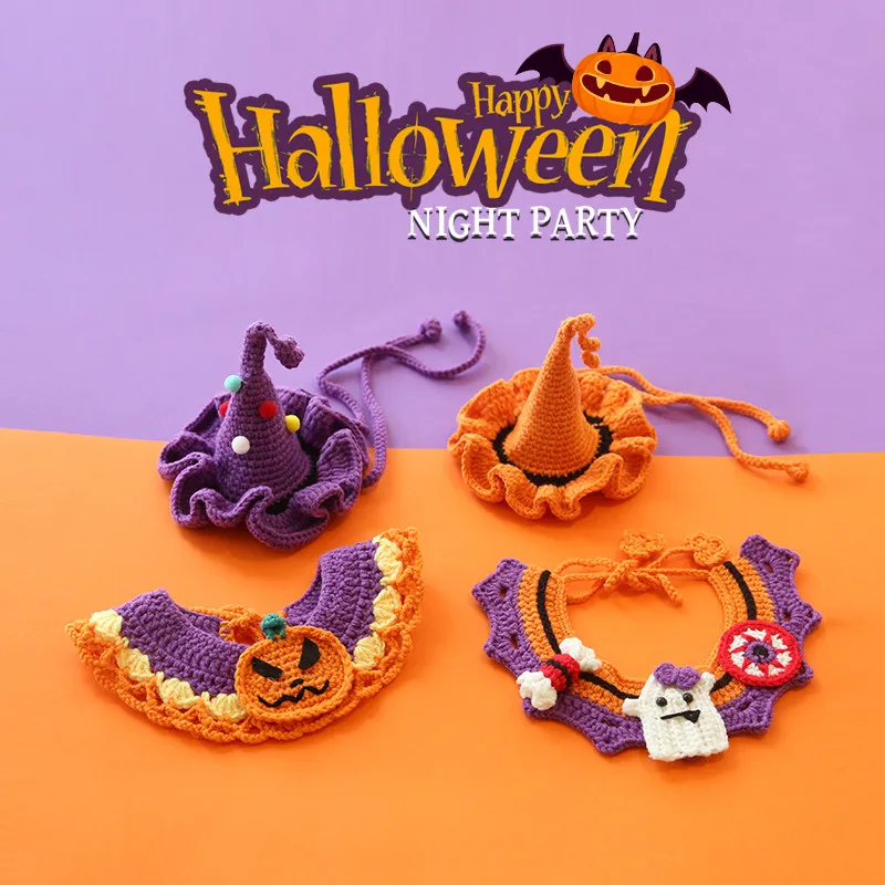 Halloween pet bibs,dog scarves,cat hats,hand-knitted collars,pumpkin decorations,costumes and outfits
