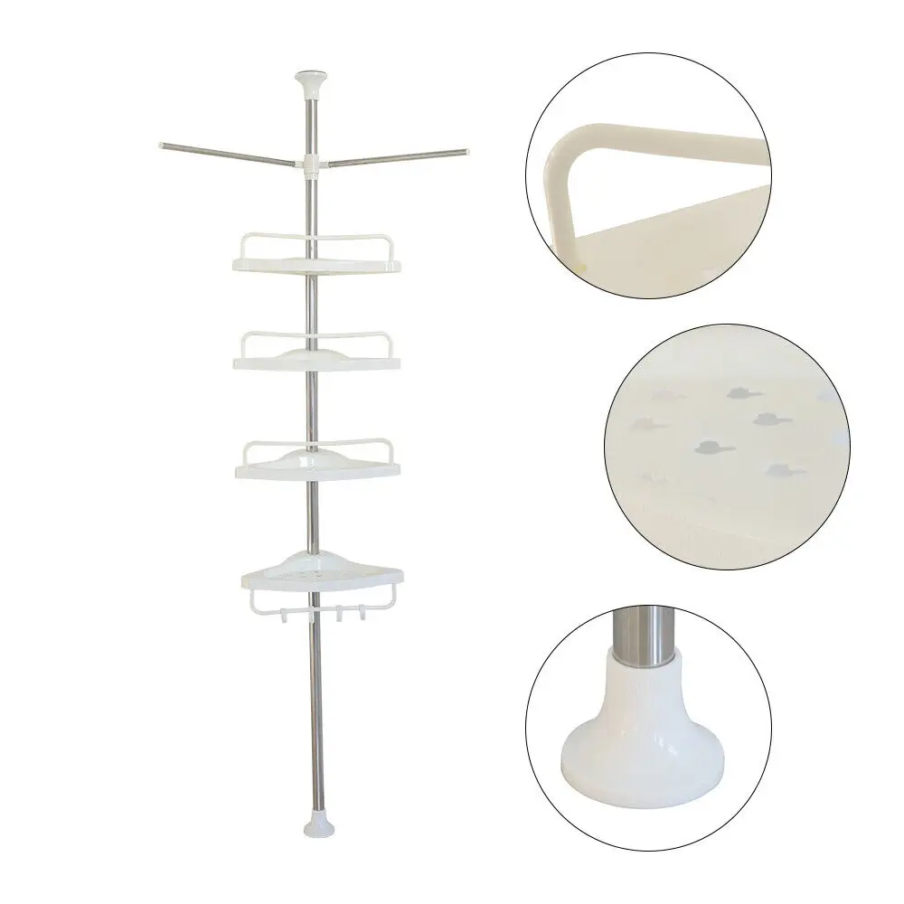 4 Tiers Corner Pole Shower Caddy Shelf Kitchen Bathroom Towel Soap Storage Rack Home Storage Holder