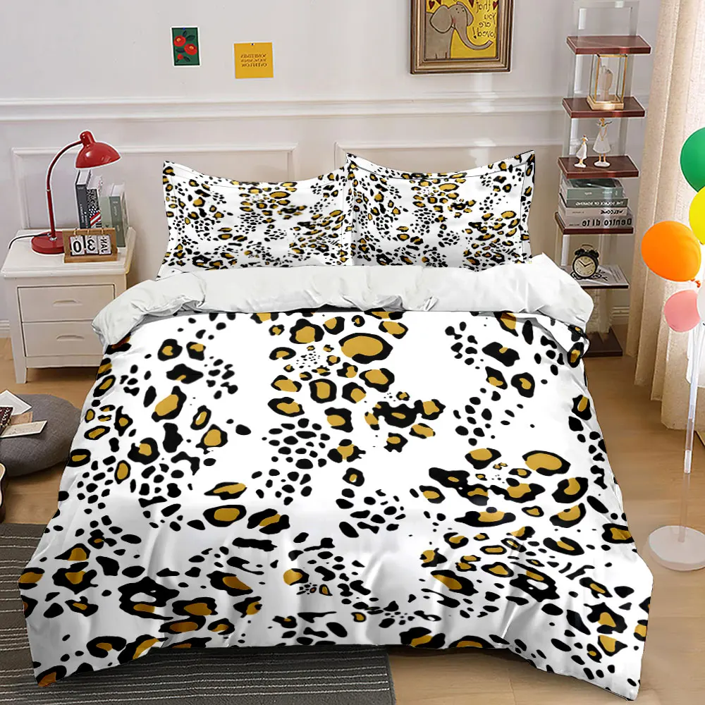 Abstract Leopard Print Background Bedding Set for Kids Luxury Gift 3pcs Digital Print Comforter Set Soft Comfortable Breathable