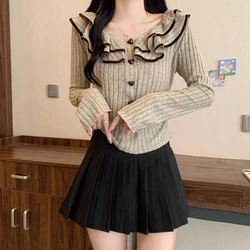 High End V-neck Ruffled Long Sleeved Shirt for Women Fashionable and Stylish with a Cinched Waist and Slimming Effect as The