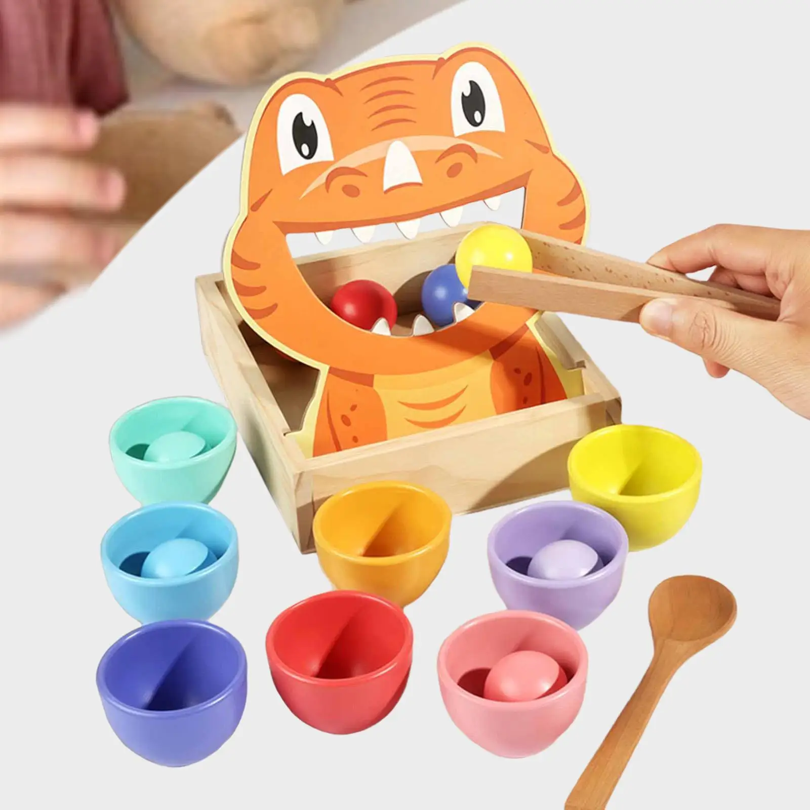 Rainbow Balls in Cups Age 3+ Early Educational Learning Activities Wood Children Development Fine Motor Skills Matching Game