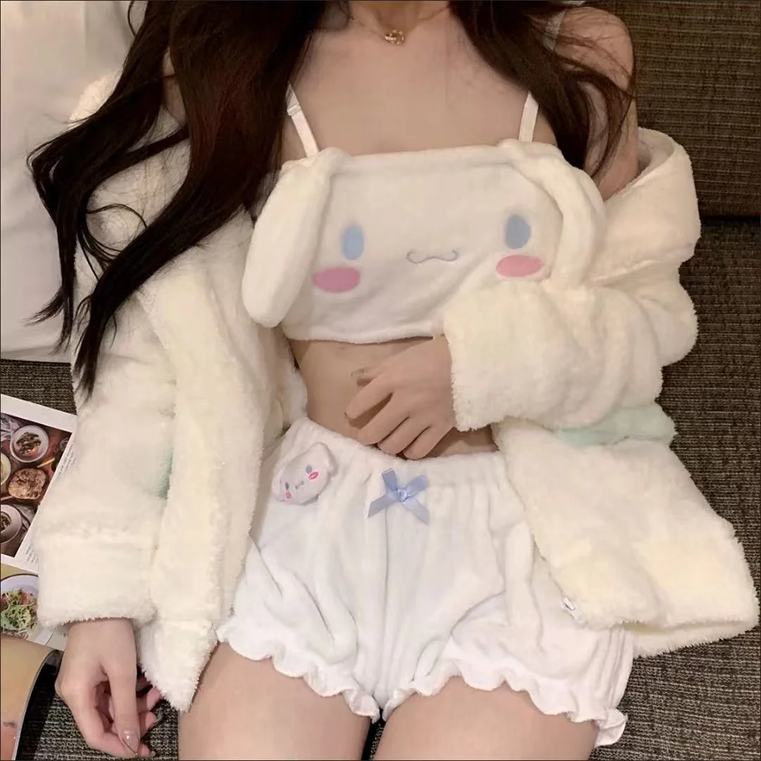 

Sanrio Kuromi Cinnamoroll Brown bear Kawaii Holiday Gift Pajamas Underwear Set Winter Warm Plush Tube Top Priming Loungewear