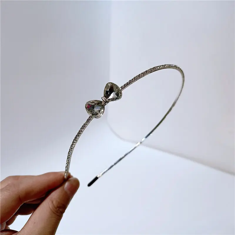 Shinny Crystal Bow Hairband Narrow Metal Headbands For Women Simple Mori Girl Hair Hoop Headwear Fashion Hair Accessories