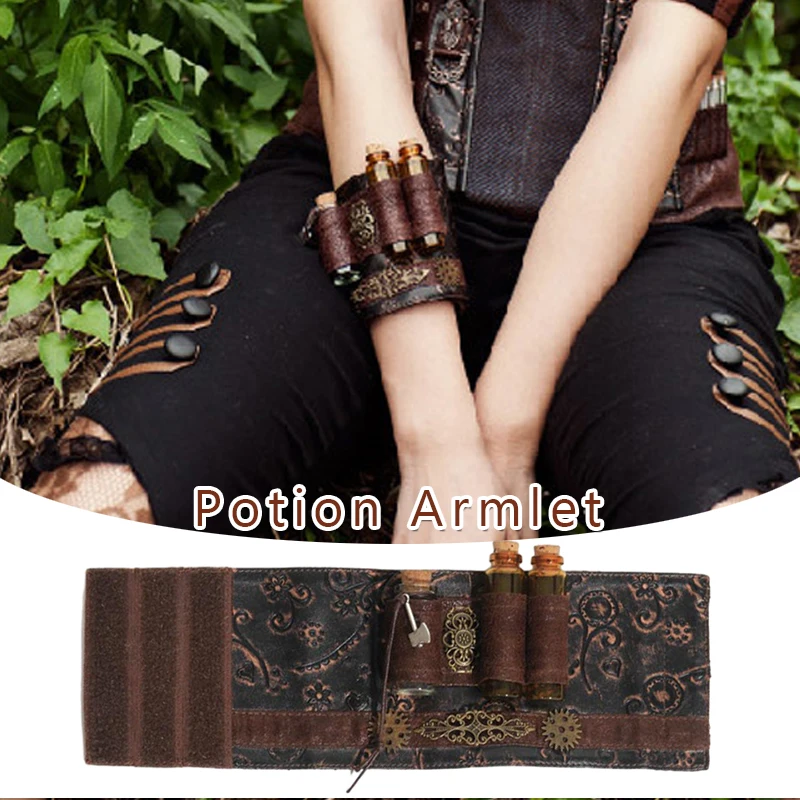 Halloween Potion Armlet Medieval Hands Armband Steampunk Gothic Test Tube Alchemy Garter Kit Bottle Holder   Larp Cosplay Props