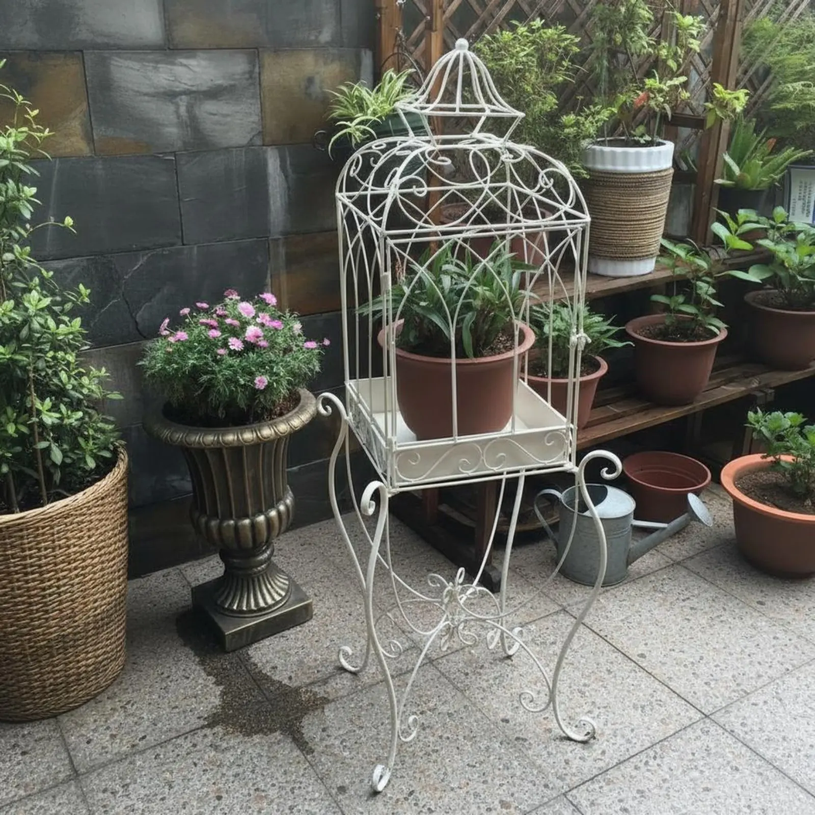 decorative-avian-enclosure-planter-indoor-outdoor-use-birdcage-plant-stand-floor-standing-planter-enclosure-multifunctional
