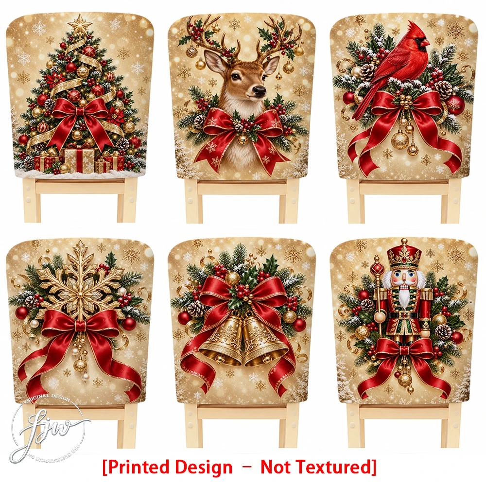 2/4/6pc Christmas Chair Back Covers Festive Holiday Dining Chair Slipcovers with Cardinal Reindeer Christmas Tree Designs