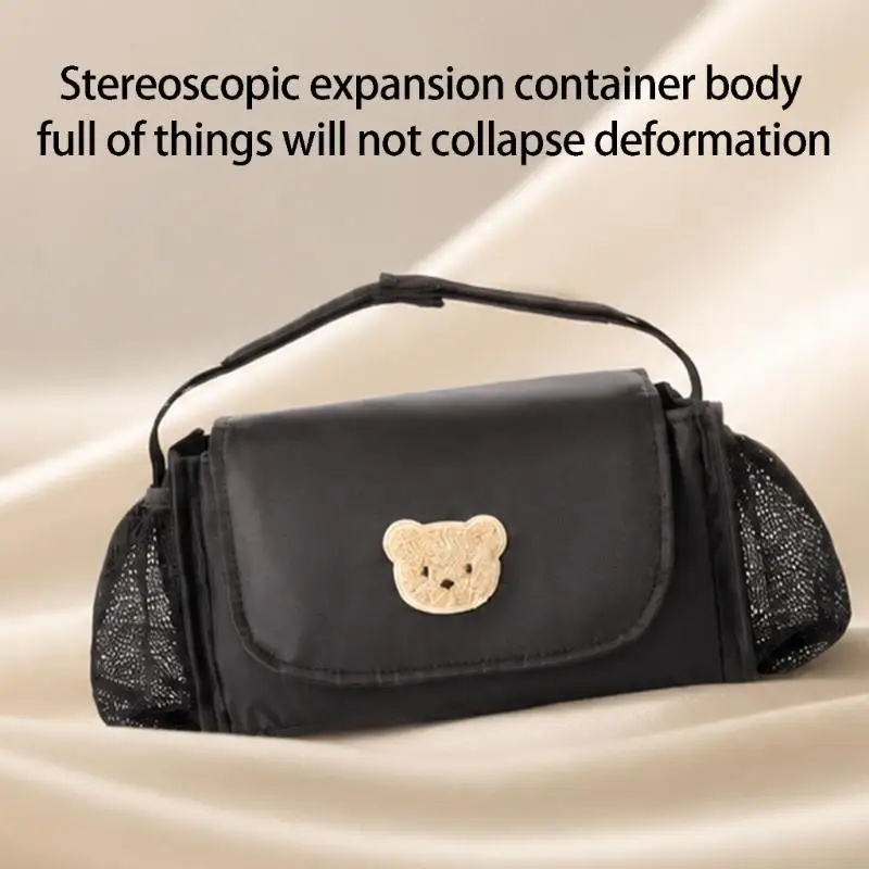 Pram Bar Storage Bag with Main Section & Front Flap Pocket, Ready for Local Walks, Store Visits, & Baby Items