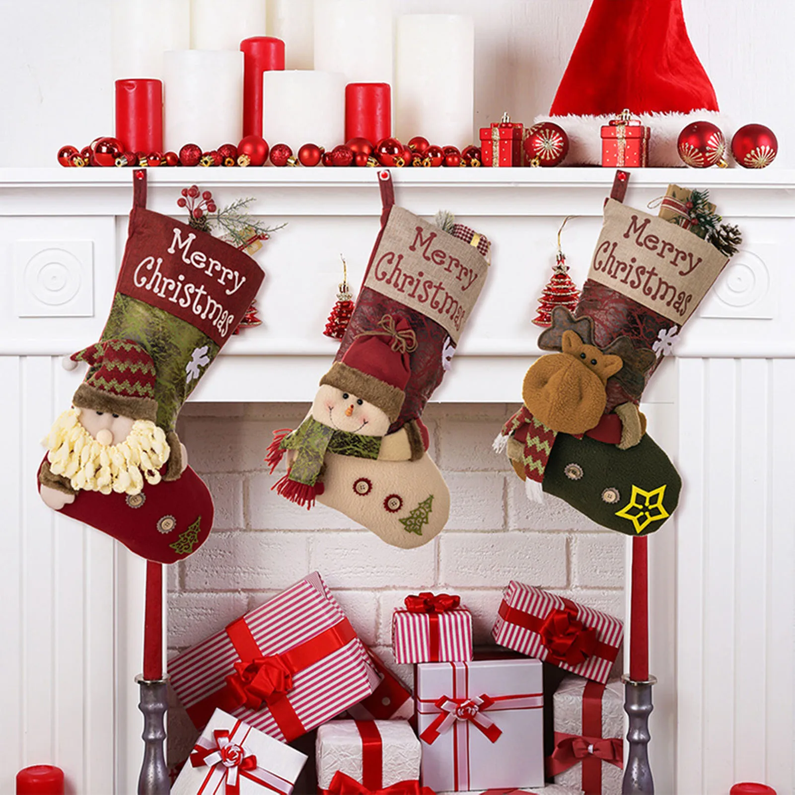 Medias colgantes de Navidad para la familia, decoración de vacaciones de Navidad, c