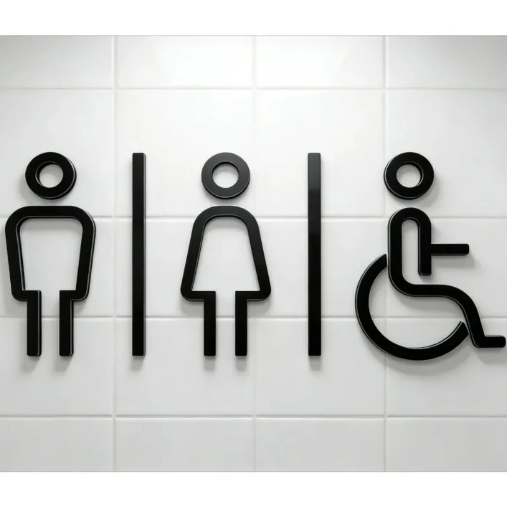 3D Acrylic Bathroom Sign Self-Adhesive Male Female Disabled Door Decal Modern Decor for Business Hotel Restaurant Shop