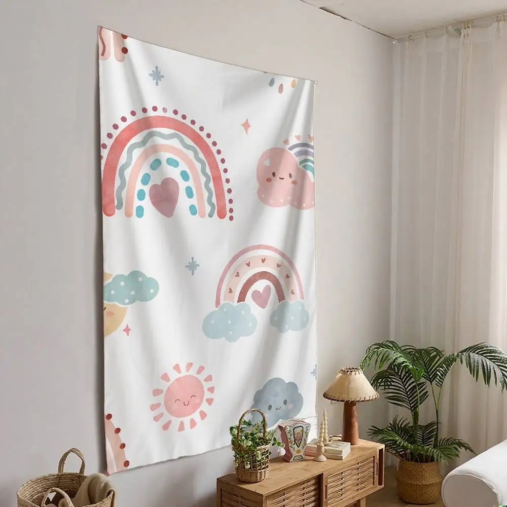 Grande tapisserie murale imprimée arc-en-ciel, dessin animé, Tarot suspendu, tapis muraux Hippie, décoration artistique pour dortoir, maison