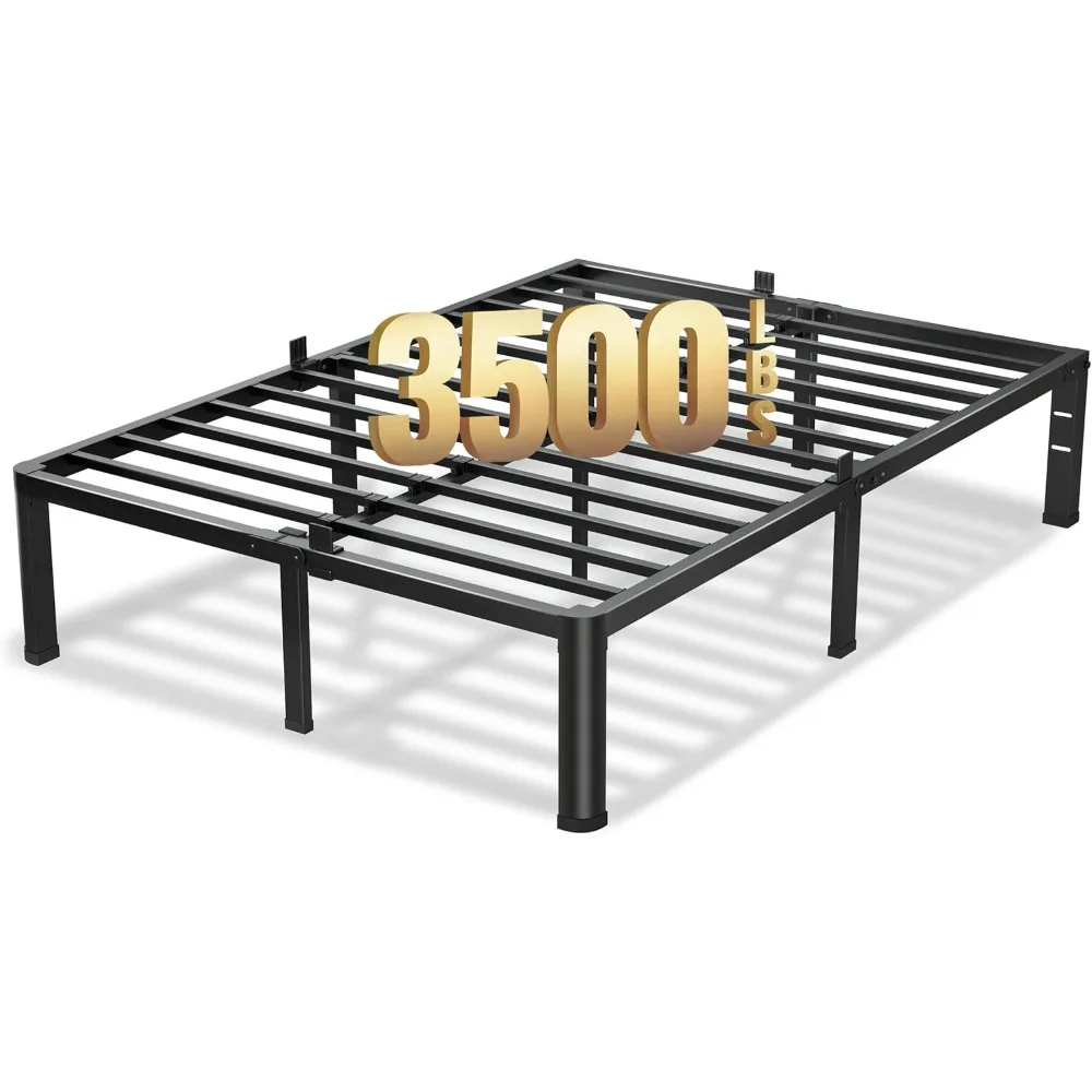 Full Size Bed Frame,Duty Metal Platform with Round Corner Legs Mattress Slide Stopper, Steel Slat Support No Box Spring Needed