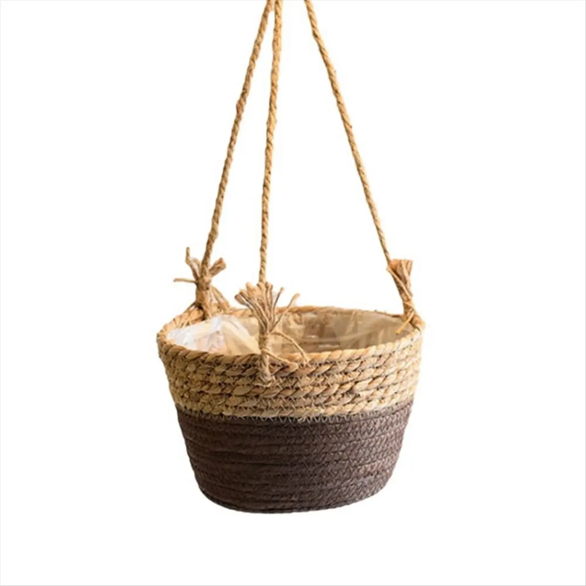 A24I Garden Hanging Planter Macrame Plant Storage Basket Jute Rope Woven Indoor Outdoor Flower Pot Holder Coffee Color M
