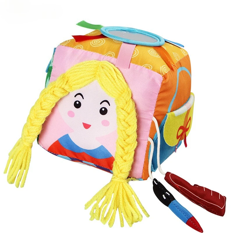 1Pc Cloth Dress Learning Cube Toy, soft skin-friendly fabric block, early educational brain training toy for toddlers