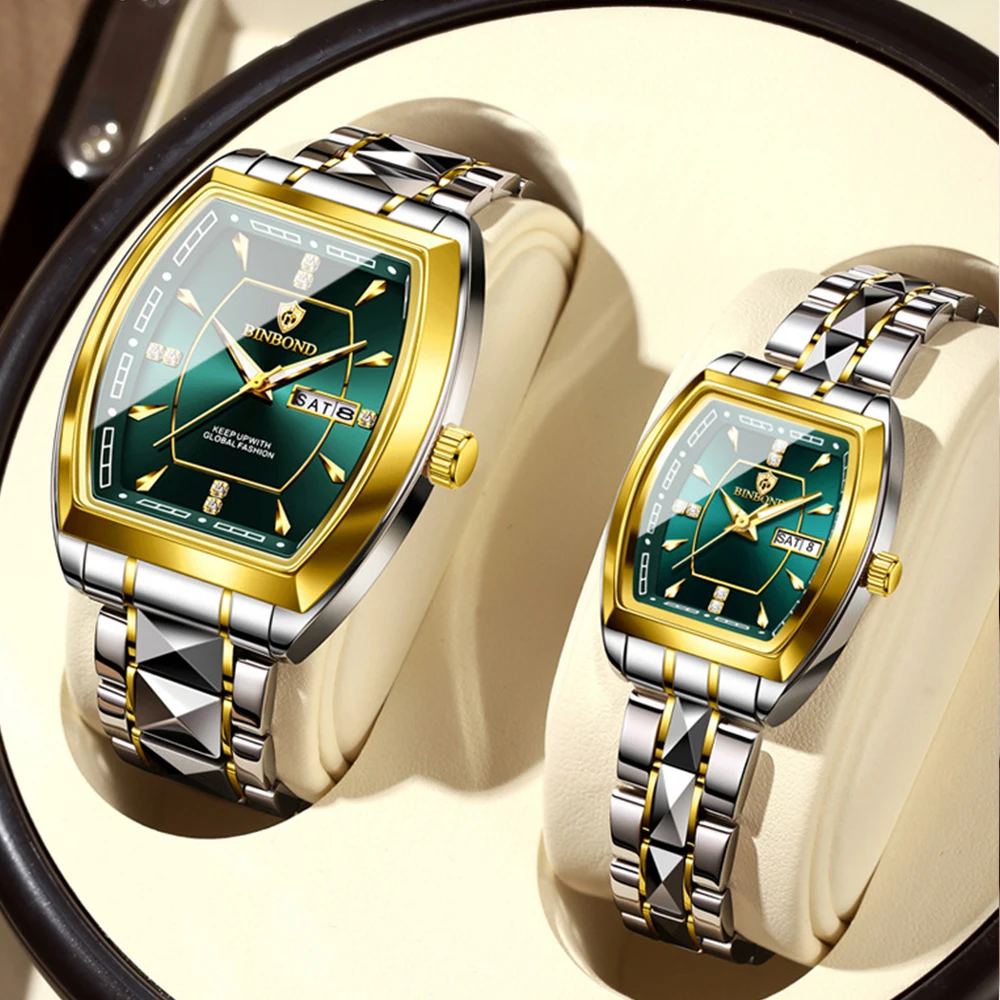 

BINBOND Couple Watches Luxury Fashion Original Quartz Wristwatch His and Her Watch Anniversary Gift Waterproof Date Week 2025
