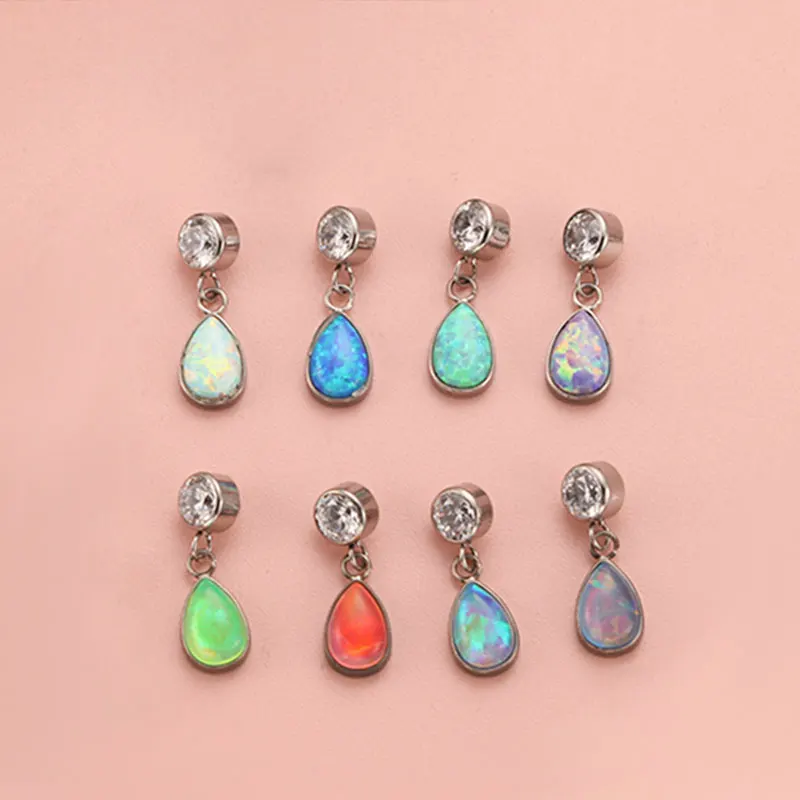 F136 Titanium Opal Water Drop Piercing Lobe Rook Tragus Anti Conch Alloy Earring Upper Lobe Ear Bone Fashion Jewelry Piercing