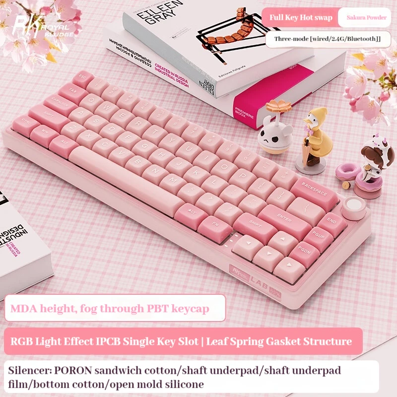 RK R65 Mechanical Keyboard Tri-mode Gasket Structure Long Endurance Hot Swap Ergonomics Esports Laptop Office Gaming Keyboard